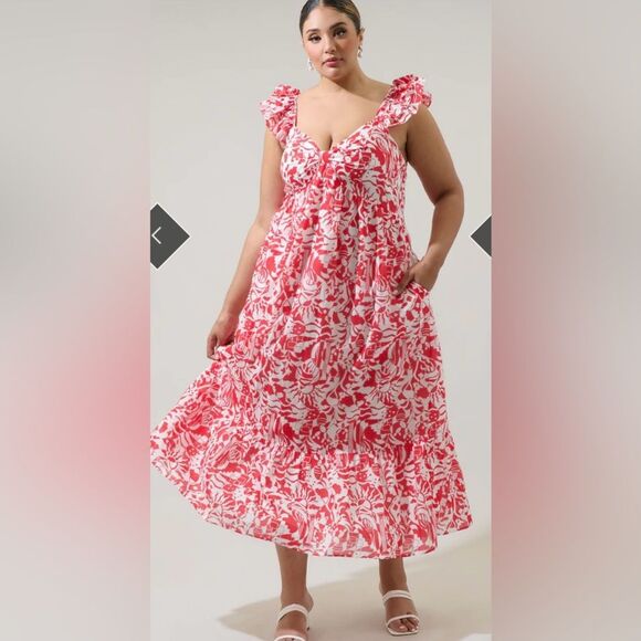 NWT Sugarlips Curve Floral Red and White Maxi Dress Size 3X Tropical Vacation - Picture 1 of 12